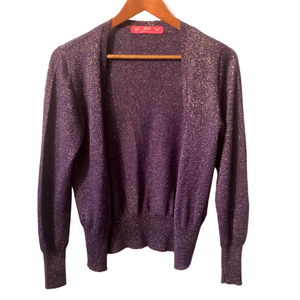 MCM Purple and Gold Sparkle Women's Cardigan US size 6 Made in Italy Wool Blend